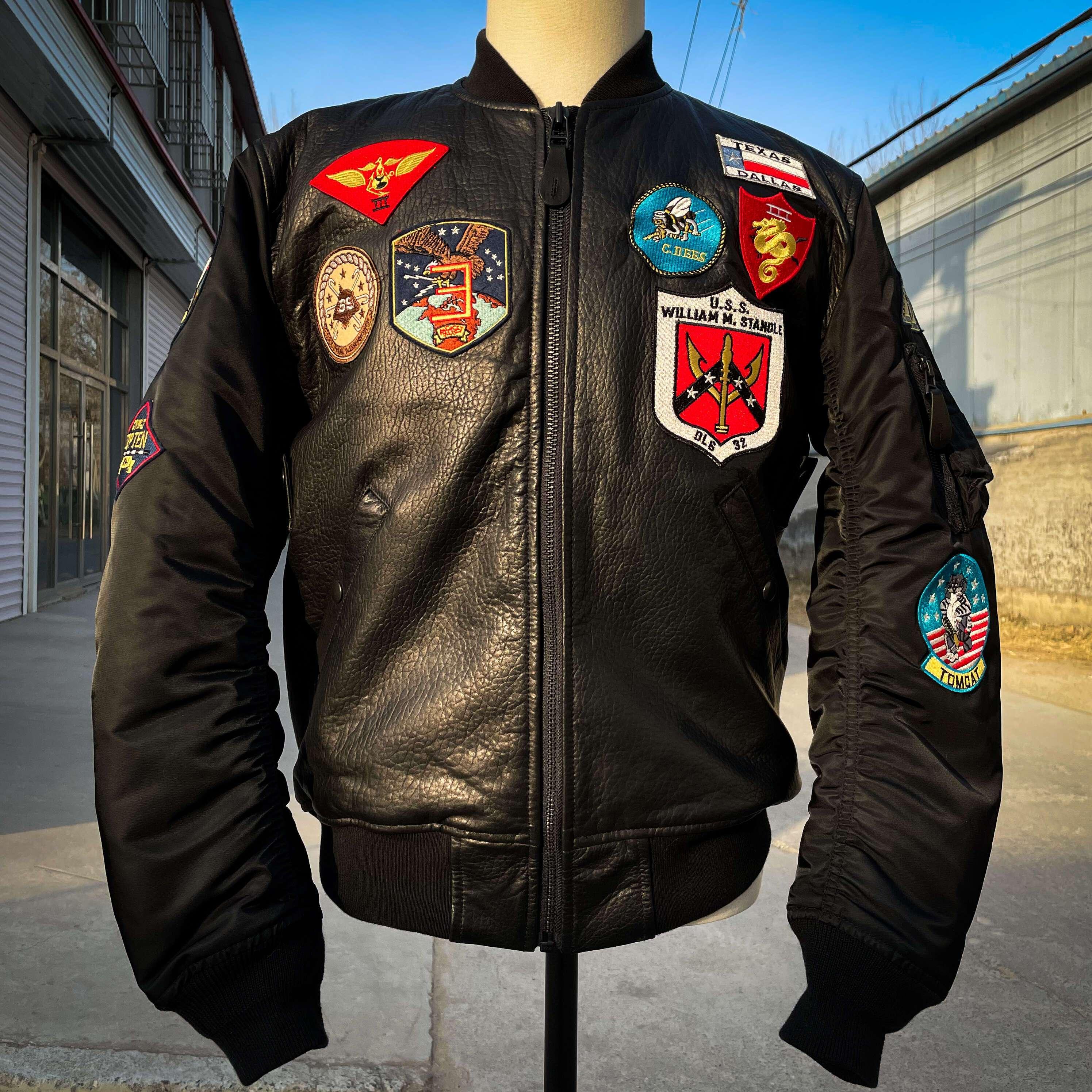 美式MA-1夹棉棒球夹克男士立领运动休闲多标新西兰绵羊皮美式皮衣