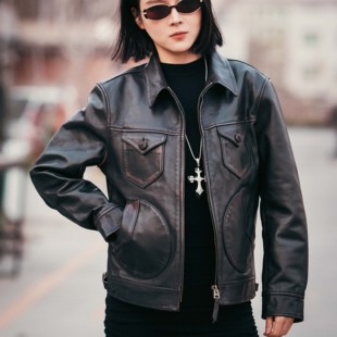 男士复古美式马皮门多萨翻领真皮皮衣