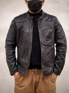 毒液马皮男士复刻RRL立领复古阿美咔叽水洗机车夹克欧美美式休闲