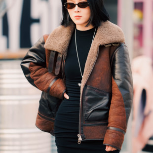 B3重水洗羊皮皮毛一体男士秋冬复古真皮潮流翻领