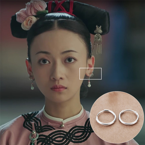 吴谨言同款耳圈纯银镀白金古风女