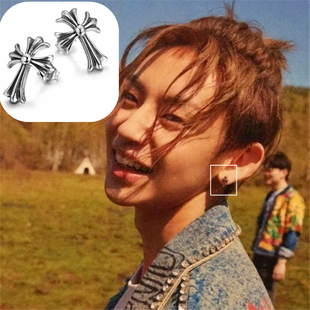 奇妙的食光小鬼王琳凯同款耳钉轻奢十字架S925纯银耳环男复古嘻哈