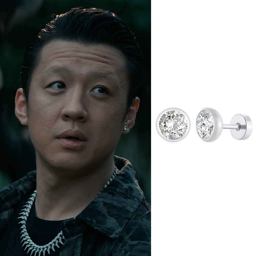 熊黑苏鑫同款耳钉圆形镶钻