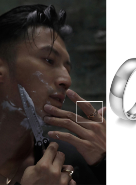 钛钢谢霆锋同款弧面戒指港风简约