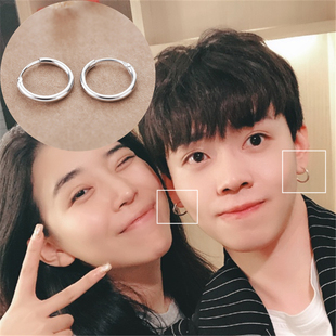 忐忑小王子同款耳环S925纯银加粗大耳圈网红气质个性欧美耳饰男女