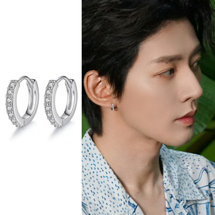 长相思邓为同款耳环s925纯银镶钻小耳扣简约个性气质圆圈男耳饰潮