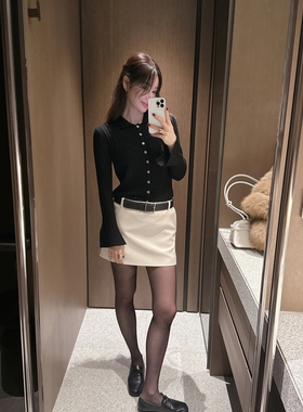 【官网自制 设计师款】Partysu韩国代购正品女25冬喇叭袖针织开衫