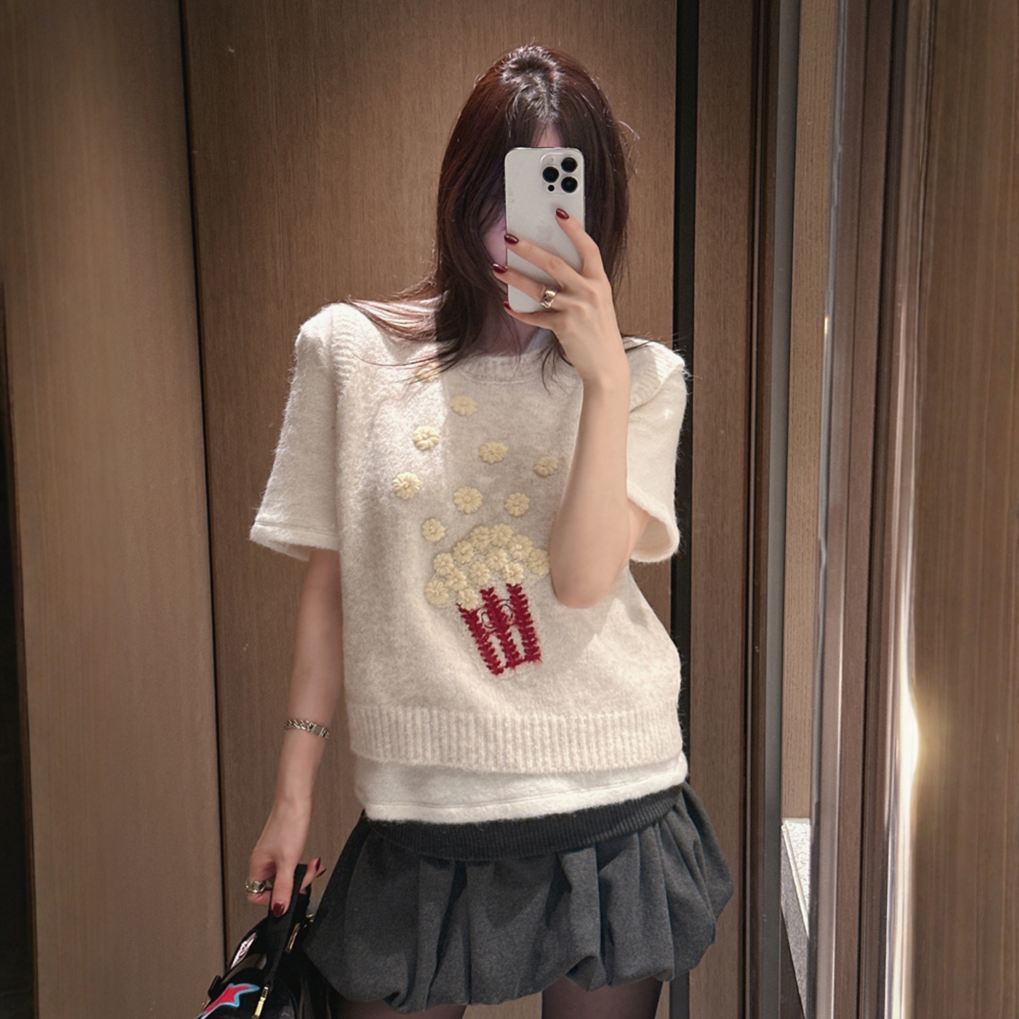 【韩国官网直邮】Partysu韩国代购正品女2025冬季v领短袖针织衫