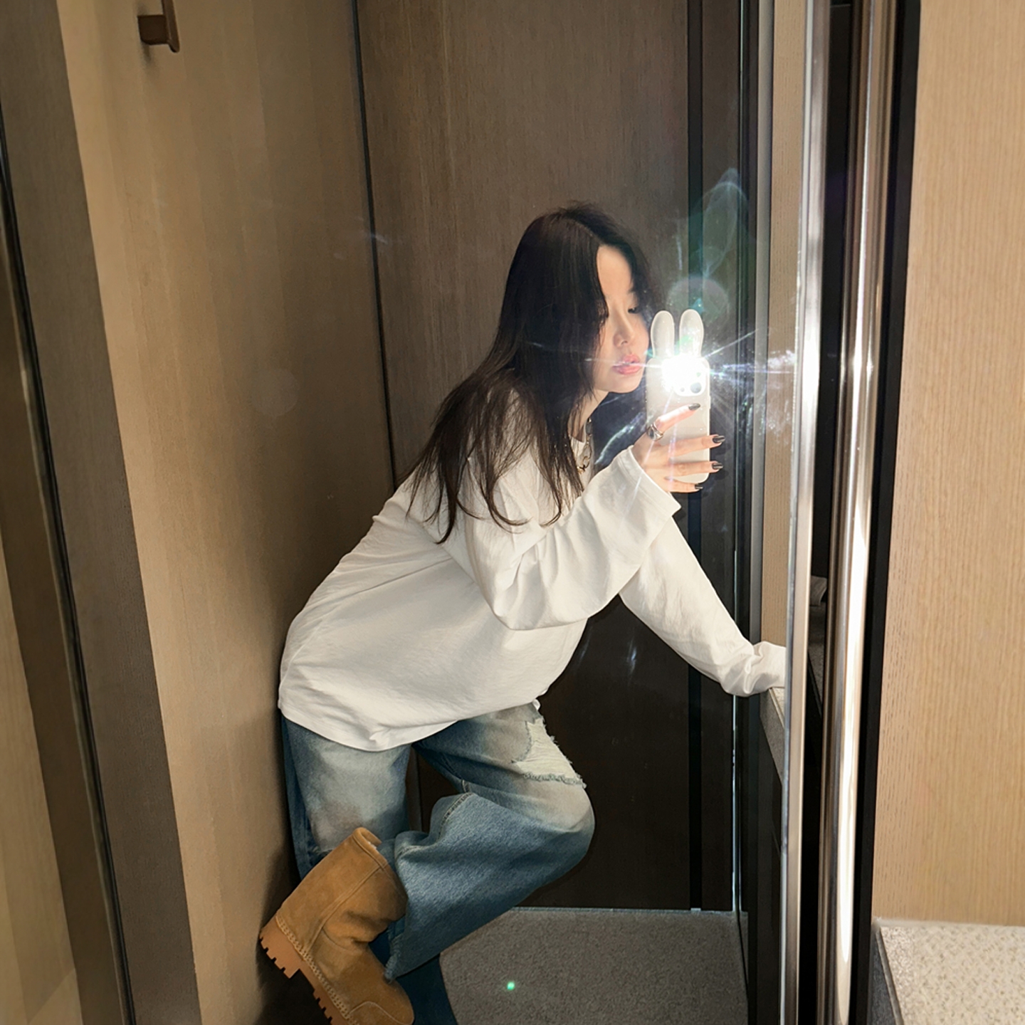 【韩国官网直邮】Partysu韩国代购正品女2025冬季纯色长袖t恤上衣