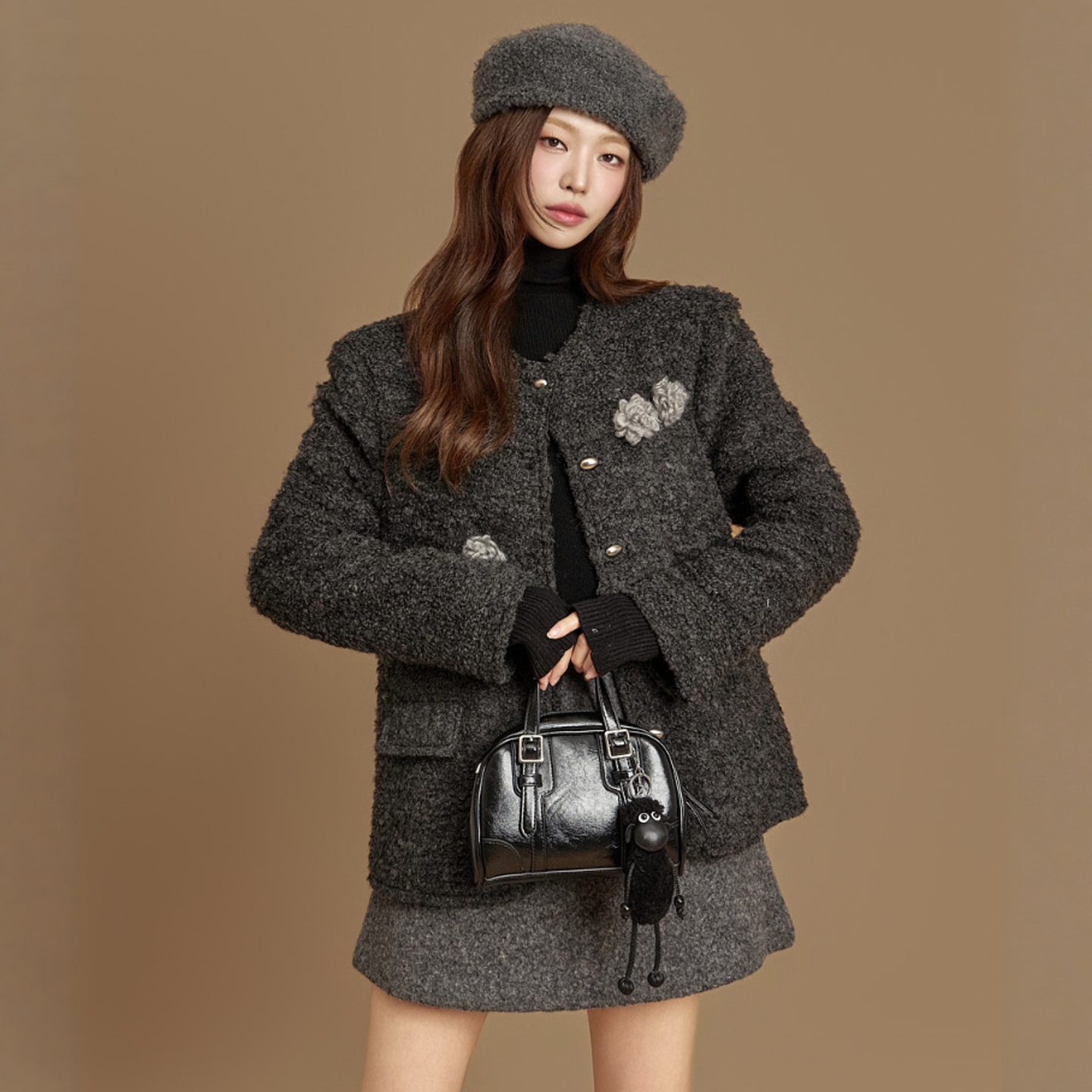 Haners家韩国代购女设计师款2025年冬季新品时尚小香风毛呢外套