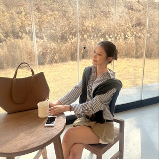 Haners家韩国代购文艺女青年2026年春季新品腰带式格纹衬衫上衣