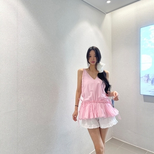 Haners家韩国代购 v领褶皱抽绳系带背心 女清新优雅2025年夏季 新品