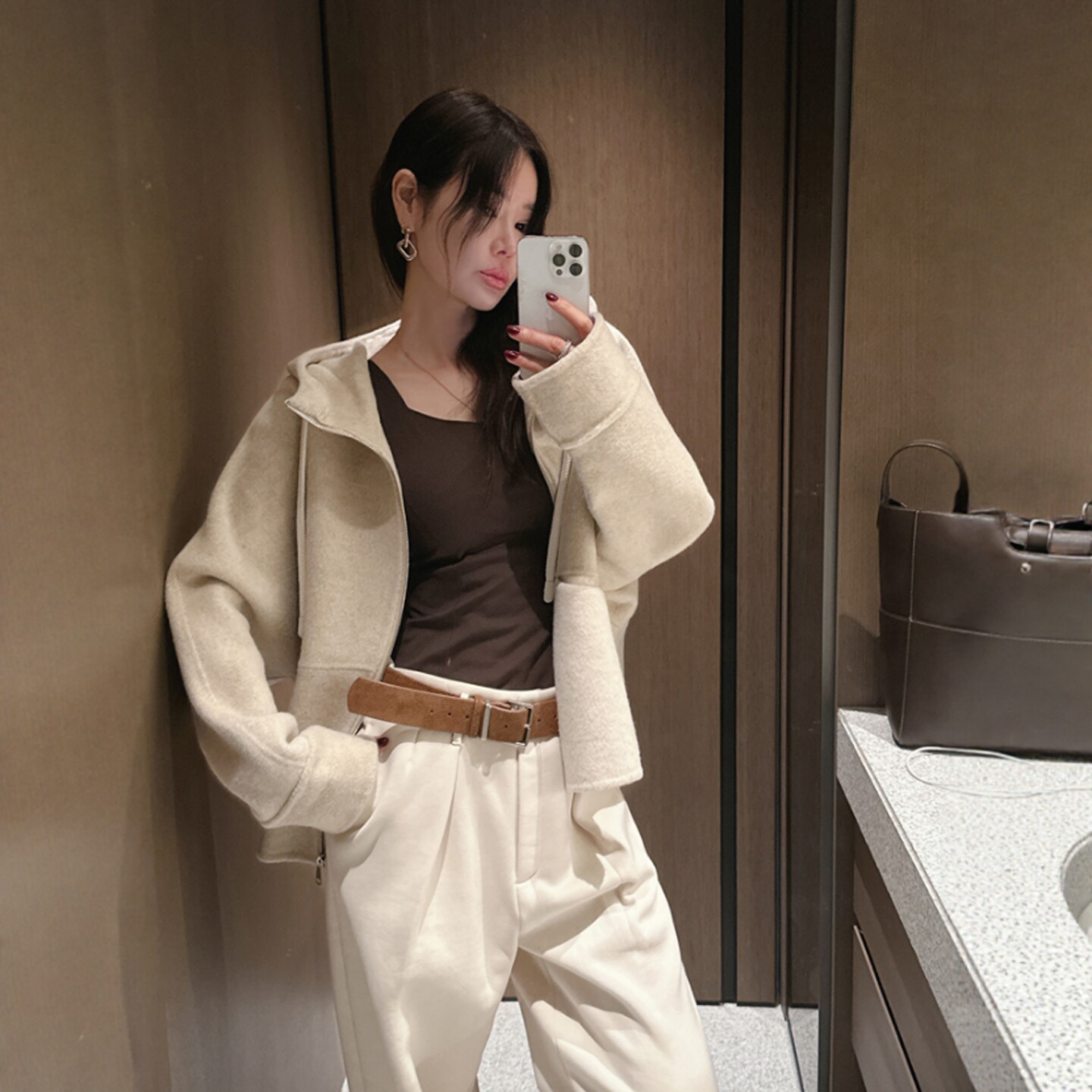 【官网自制 设计师款】Partysu韩国代购正品女2025冬羊毛连帽外套