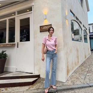 Haners家韩国代购 女轻奢设计师2025年夏优雅时尚 polo领细褶衬衫