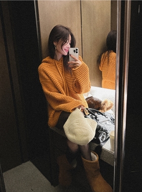 【官网自制 设计师款】Partysu韩国代购正品25冬连帽抽绳针织衫