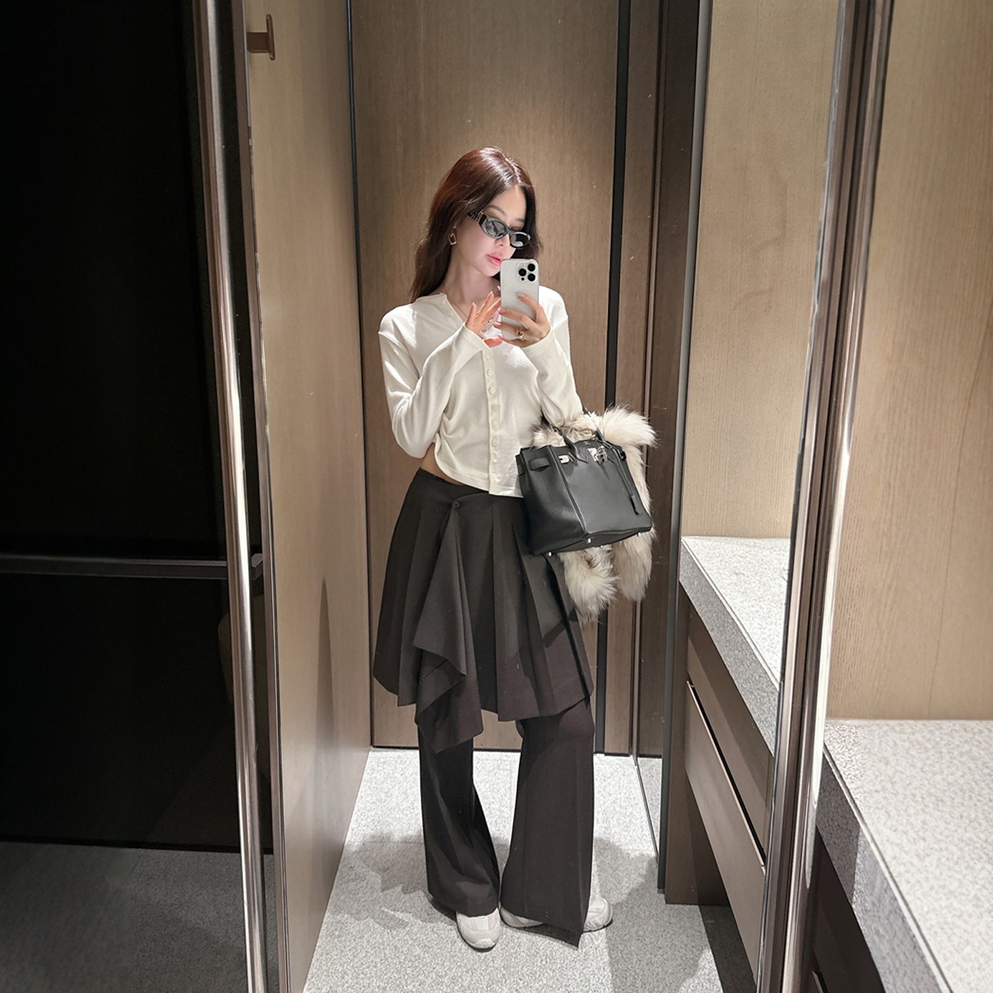 【韩国官网直邮】Partysu韩国代购正品女2025冬季修身开扣长袖t恤