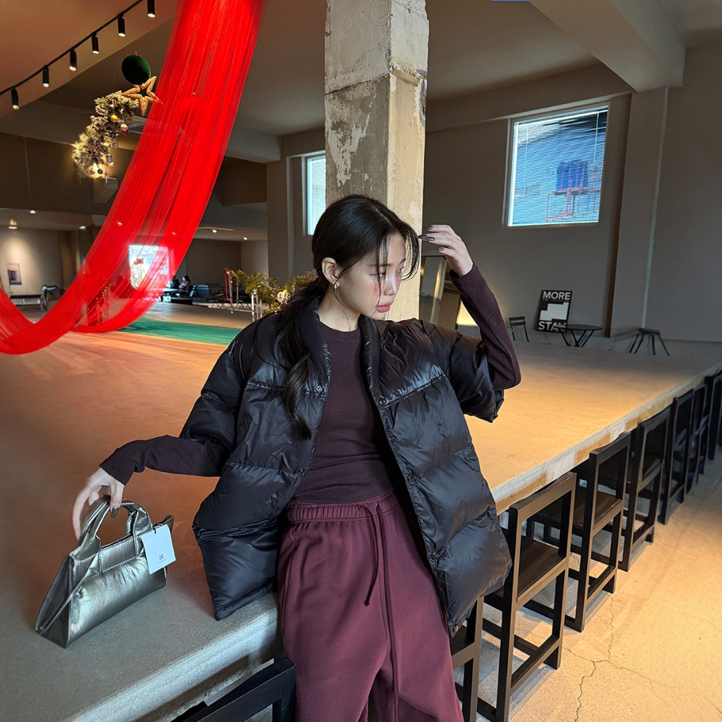 Haners家韩国代购女极简时尚2025年冬季新品时髦短袖羽绒服外套