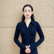 欢舞阁吉特巴摩登舞舞蹈服广场舞气质时尚朱光V领长袖女舞衣A0797