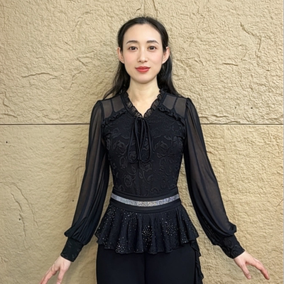 欢舞阁吉特巴摩登舞气质女士拼接提花交际广场舞长袖舞衣A0650