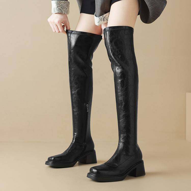 粗高跟过膝长靴女秋冬弹力显瘦皮靴增高大码骑士靴侧拉链长筒靴子,女鞋,骑士靴,淘宝优惠券,粉丝福利购,淘宝优惠卷