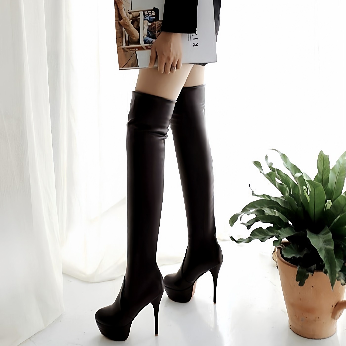 大码女靴子性感过膝长靴防水台高跟鞋显瘦弹力靴细跟高筒瘦瘦靴,女鞋,弹力靴/袜靴,淘宝优惠券,粉丝福利购,淘宝优惠卷