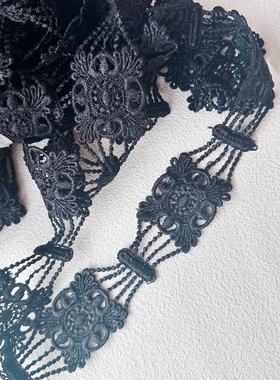 黑色双边复古宫廷风水溶花边花边花朵蕾丝花边面料
