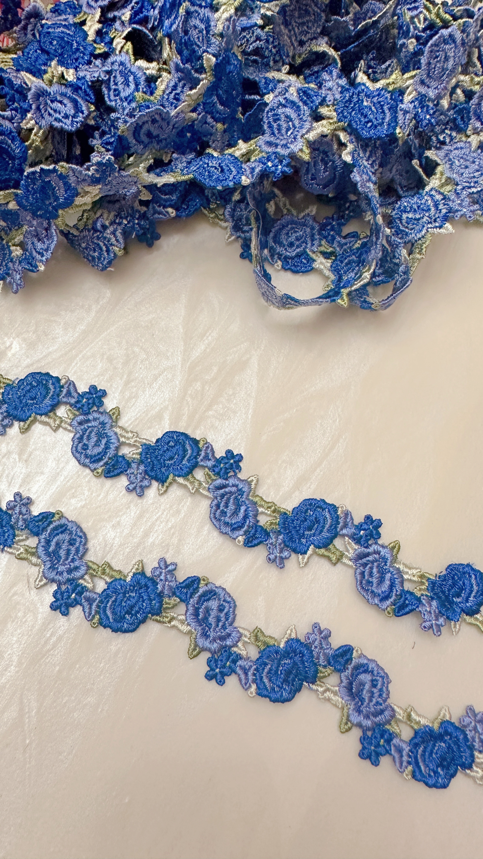 日单蓝色玫瑰水溶花边双边项链材料花朵蕾丝花边面料