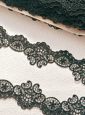 日单宫廷风黑色双边复古宫廷风水溶花边花边花朵蕾丝花边面料
