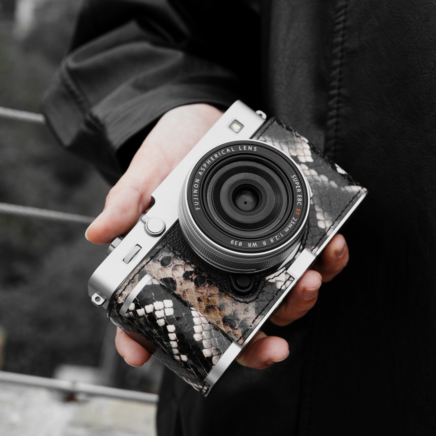 cam-in 富士XE5相机保护套真皮蛇纹X-E5底座手工制作相机包半套