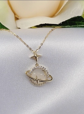 店长推荐星月神话S925银新款百搭时尚美丽星河玉髓白玉项链