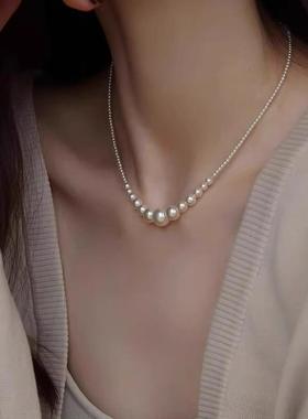 新款珠珍珠项链女轻奢气质小众高级感锁骨链2025新款爆款银针