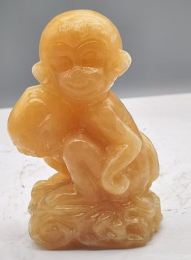 批发家居米黄玉猴装饰摆件小猴玉雕 工艺礼雕像 天然玉石雕刻