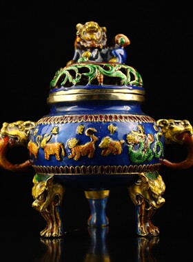 古玩铜器收藏 铜镶嵌景泰蓝 十二生肖熏香炉家居装饰创意礼品