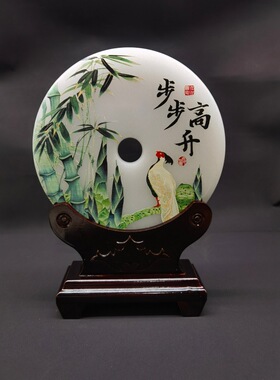 天然玉石彩印平安扣  和氏璧工艺摆件 家居背景墙装饰办公室礼品