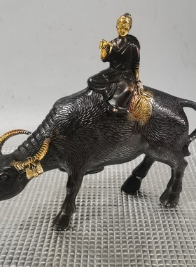 铜器装饰木孺子牛童子铜牛牛摆件骑骑牛家居牧童牧牛工艺品