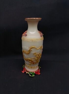 仿玉石夜光树脂龙凤花瓶摆件家居客厅玄关装饰礼品工艺品花瓶