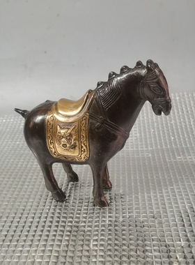 古玩收藏铜器鎏金小唐马摆件做旧铜生肖马家居装饰送礼摆设