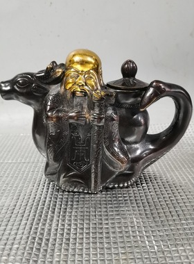 古玩铜鎏金寿星壶家居工艺品装饰摆件古玩仿古