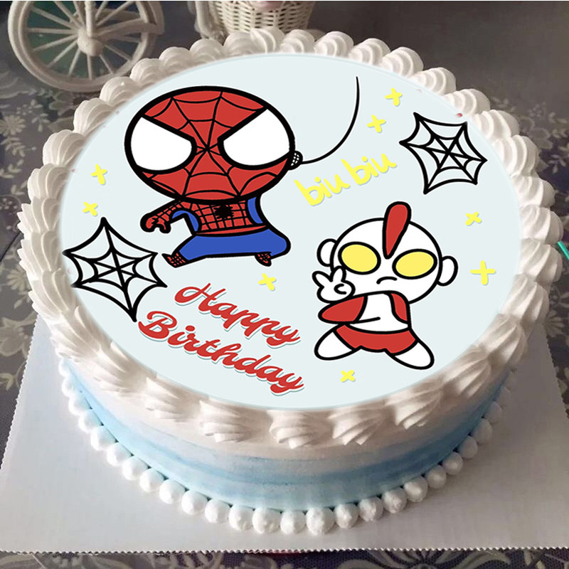蜘蛛侠奥特曼生日蛋糕装饰糯米威化纸星星人六一烘焙用纸定制打印