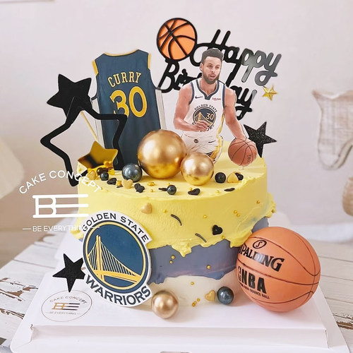 NBA库里篮球主题糯米纸插牌定制
