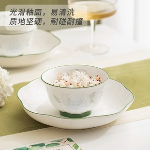 家用陶瓷碗盘花边高温陶瓷饭碗汤盘高颜值新款典雅清新白色碗盘
