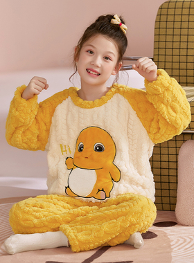 女童睡衣秋冬季珊瑚绒加厚亲子法兰绒公主风女孩中大童家居服套装