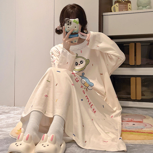 少女纯棉2025年新款睡裙女春秋中长裙家居服女孩初中生可外穿睡衣