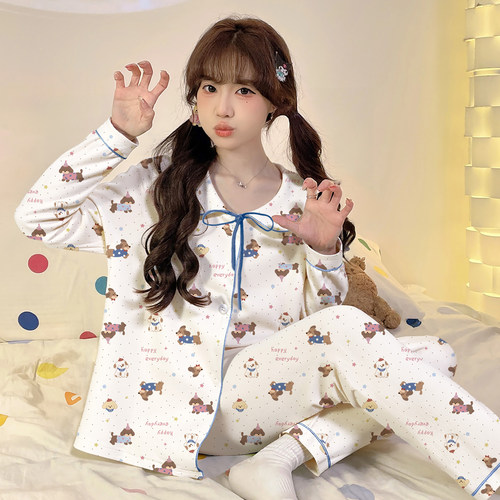 少女初中生睡衣女童春秋长袖薄款