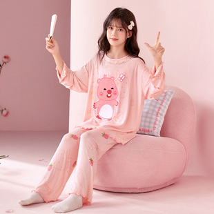 新款洋气女童睡衣儿童春秋款莫代尔棉长袖套装大童女孩春夏家居服