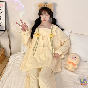 甜美睡衣女款2026新款夏款学生少女风带胸垫长袖纯棉春秋季家居服