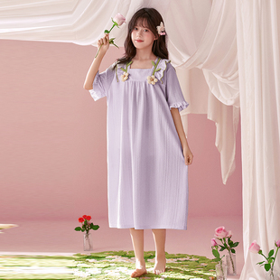 女童纯棉睡裙夏款公主风2025新款儿童家居服女孩大童睡衣短袖裙子