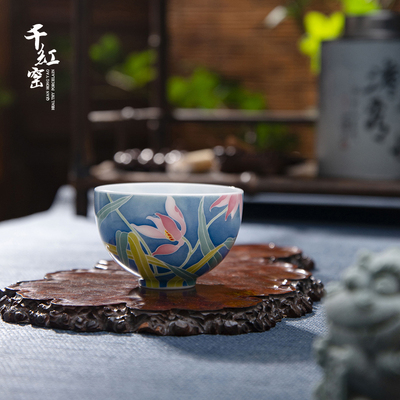 千红窑陶瓷主人杯釉下彩品茗杯