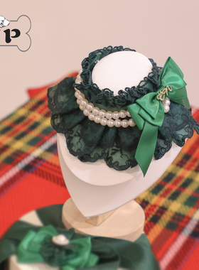 『Memory Pet』韩国代购宠物猫狗绿色蕾丝仿珍珠蝴蝶结派对围脖