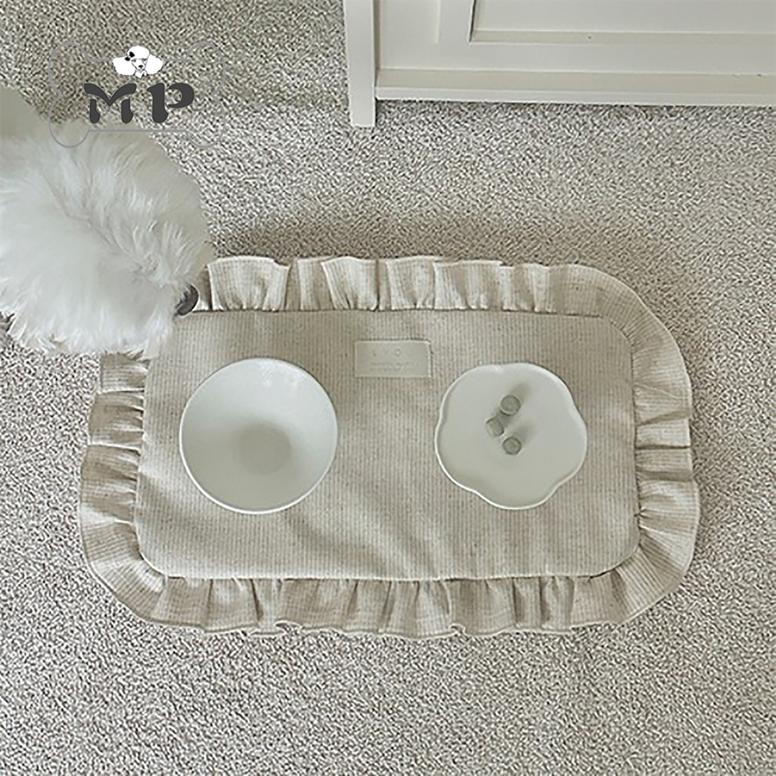 韩代eyou宠物防滑布艺条纹餐垫